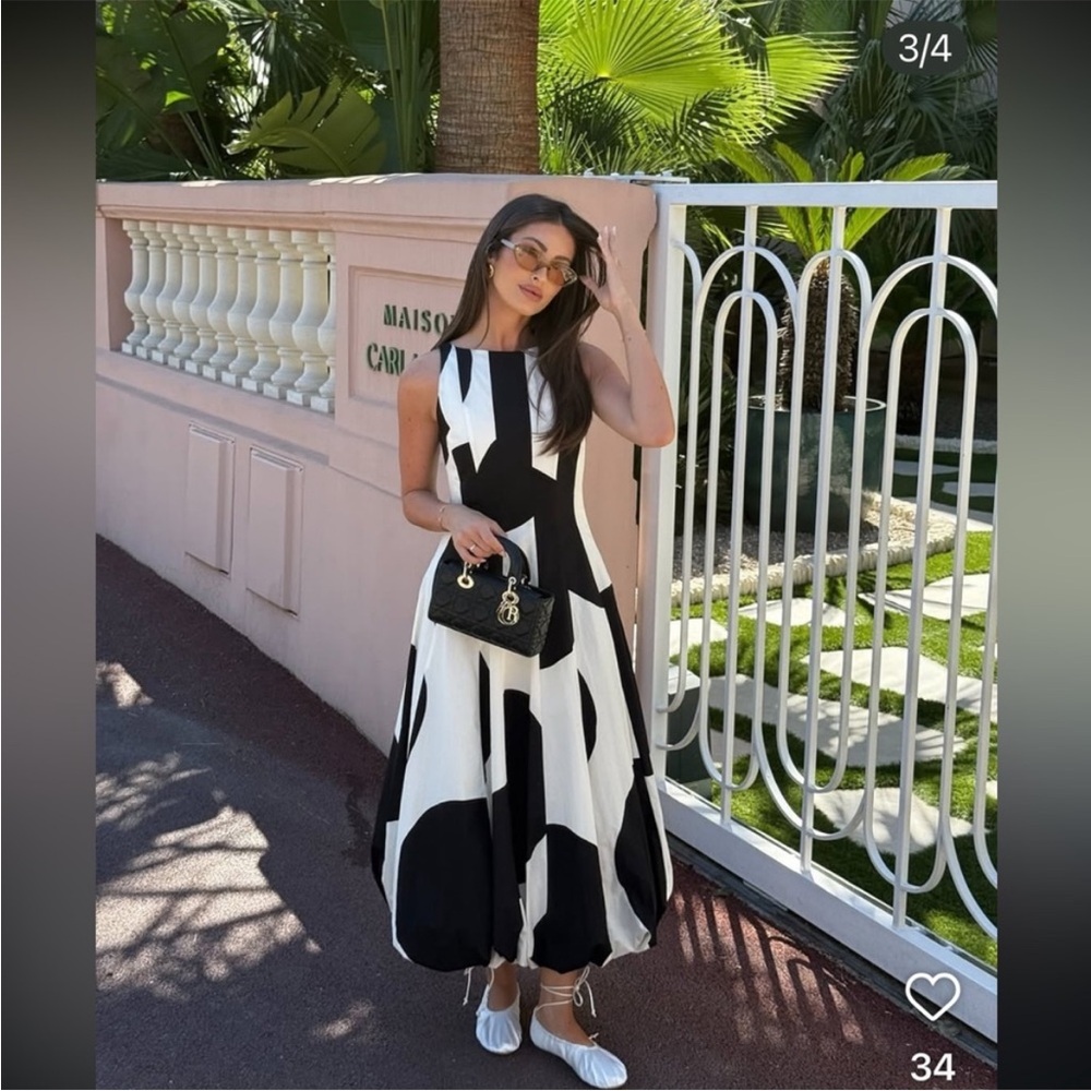 Zara Black and White Abstract Midi Dress